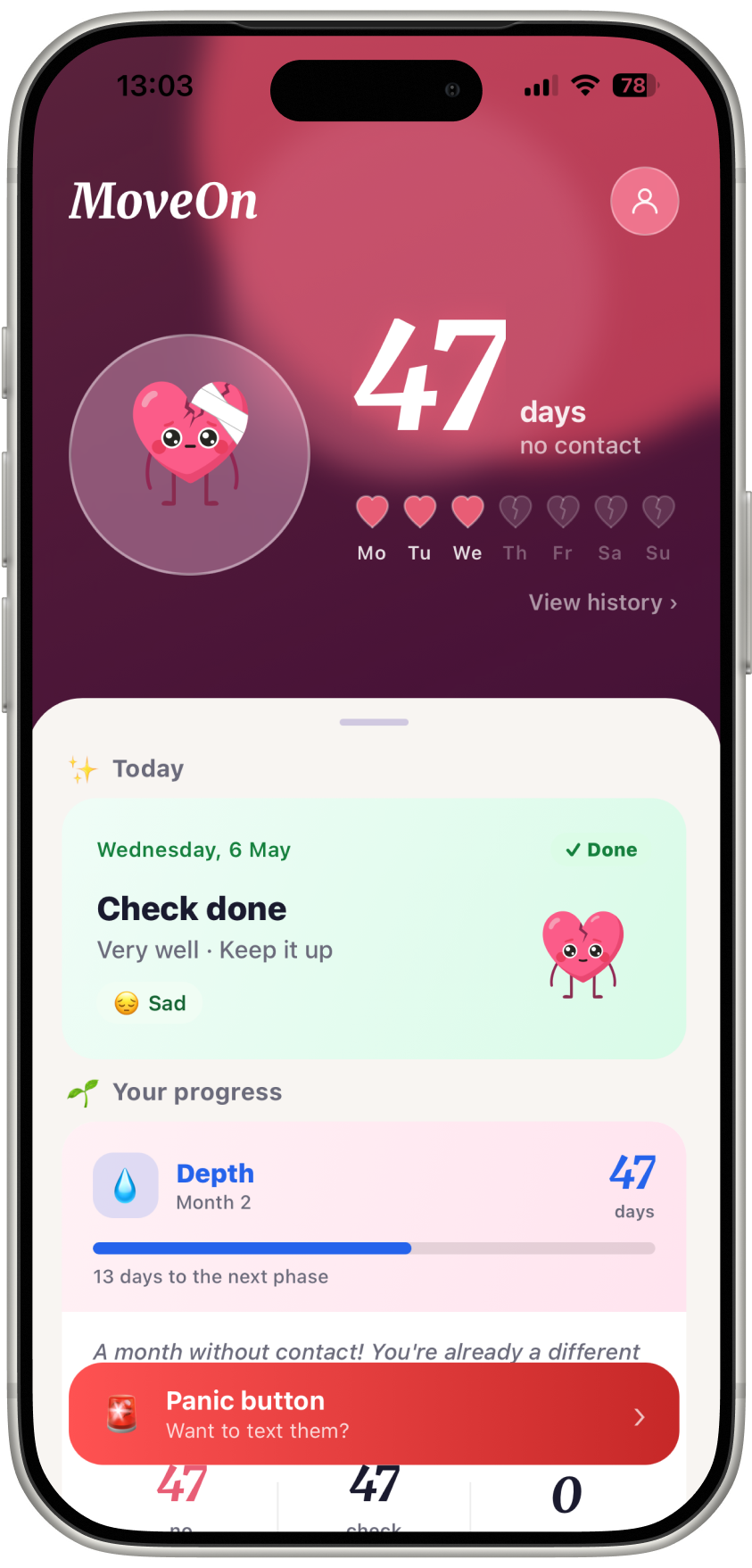 MoveOn app — main screen